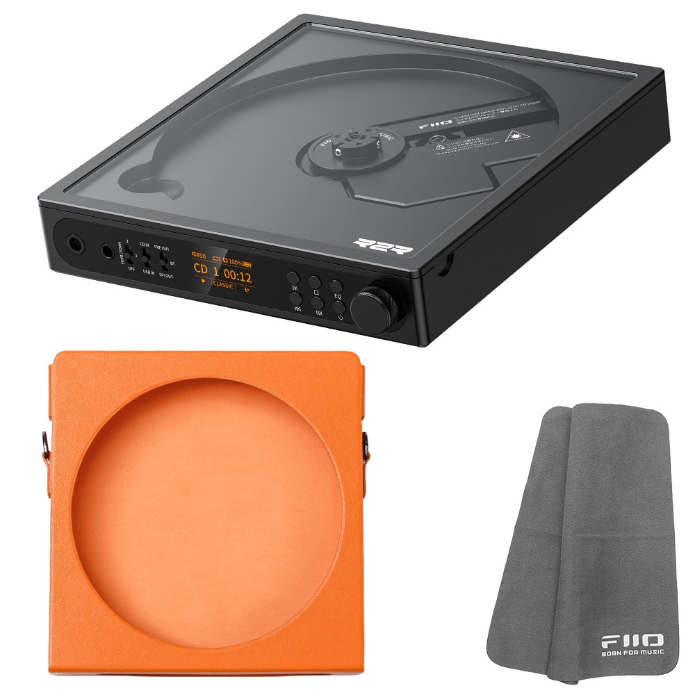 FIIO CDプレーヤー DM15 R2R ブラック + 専用PUレザーケース NEST-DM15 R2R オレンジ セット 《ロゴ入りクロスプレゼント》 ブラック/オレンジ DZONE