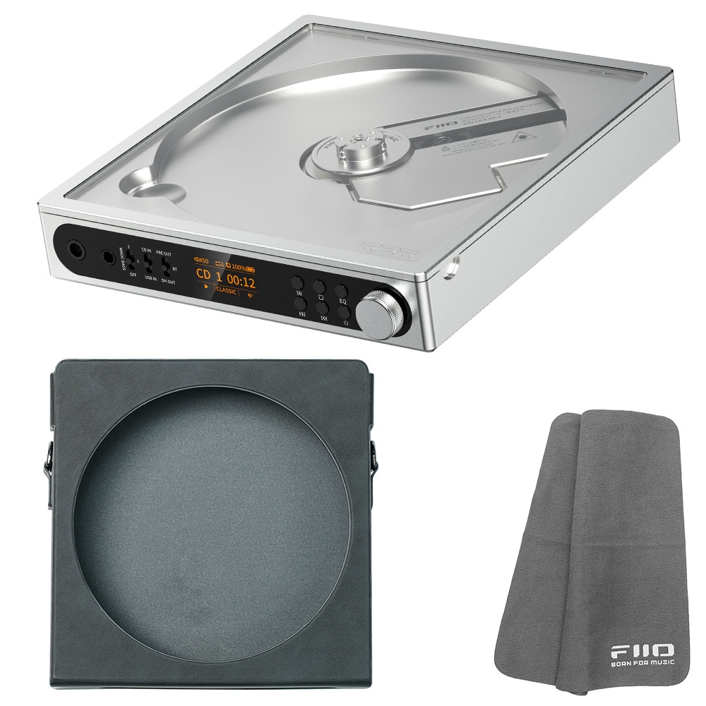 FIIO CDプレーヤー DM15 R2R シルバー + 専用PUレザーケース NEST-DM15 R2R ブラック セット 《ロゴ入りクロスプレゼント》 シルバー/ブラック DZONE