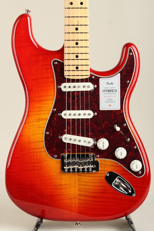 2024 Collection Hybrid II Stratocaster Maple Flame Sunset Orange Transparent