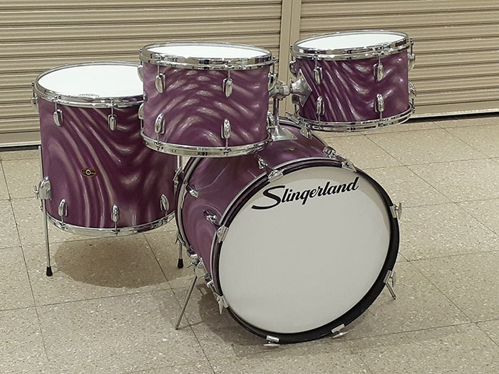 【VINTAGE】70'-73' Modern Solo Outfit Lavedar Satin Flame Pearl 4pc Set 20" 12" 13" 16"