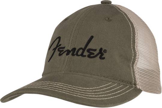FENDER Embroidered Logo Soft Mesh Snapback Hat, Olive/Khaki フェンダー サブ画像1