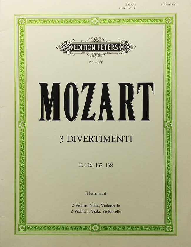 【弦楽4重奏】モーツァルト / 3つのディヴェルティメント KV 136,137,138（弦楽器洋書）