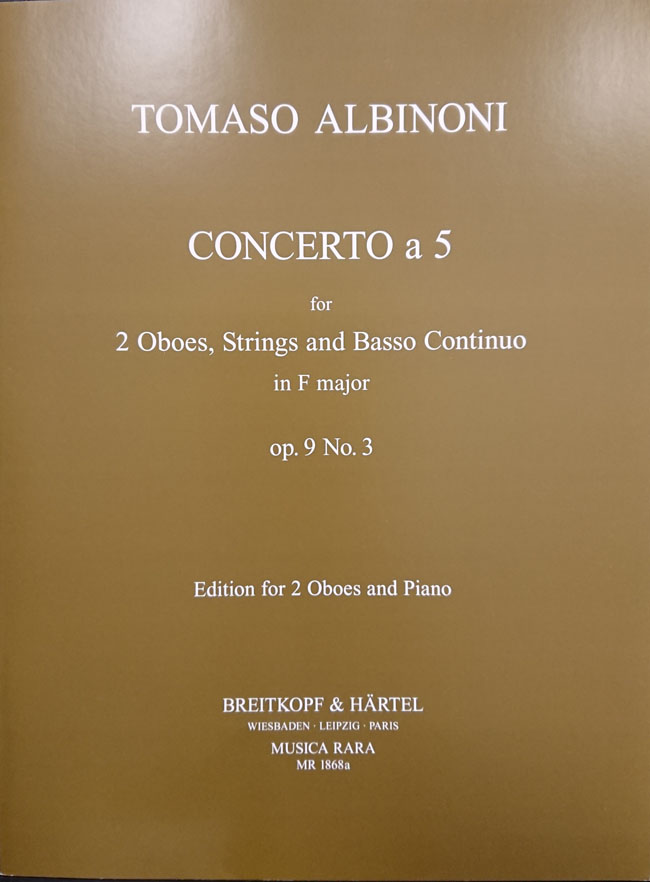 アルビノーニ  / 2本のオーボエのための協奏曲 ヘ長調 Op.9 No.3（オーボエ洋書)