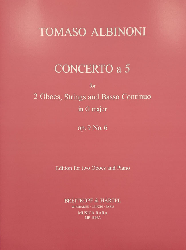 アルビノーニ  / 2本のオーボエのための協奏曲 ト長調 Op.9 No.6（オーボエ洋書)