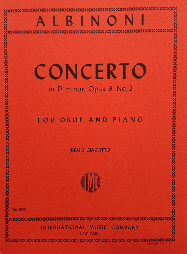 アルビノーニ  / オーボエ協奏曲ニ短調 Op.9 No.2（オーボエ洋書)