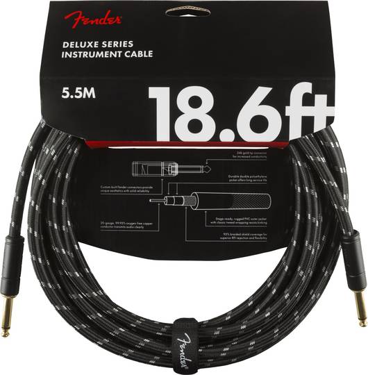 FENDER Deluxe Series Instrument Cable, Straight/Straight, 18.6', Black Tweed フェンダー