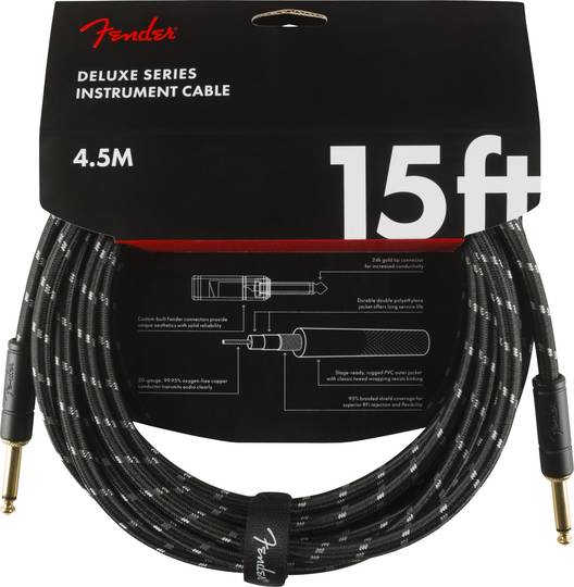 Deluxe Series Instrument Cable, Straight/Straight, 15', Black Tweed