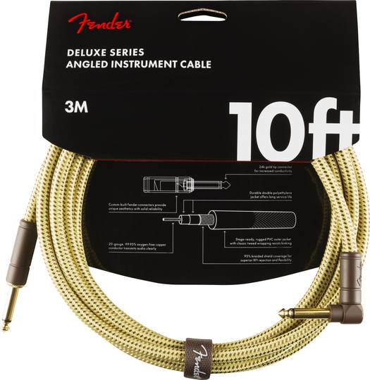 FENDER Deluxe Series Instrument Cable, Straight/Angle, 10', Tweed フェンダー