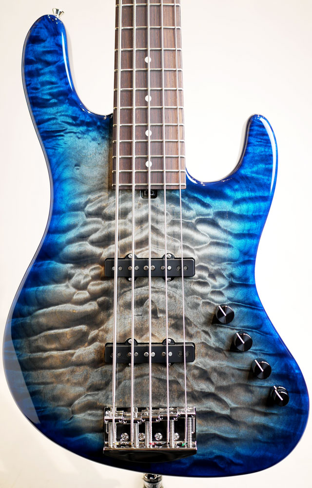 Kikuchi Guitars Custom Bass 5st Quilt Maple Top Trans Whale Blue Burst