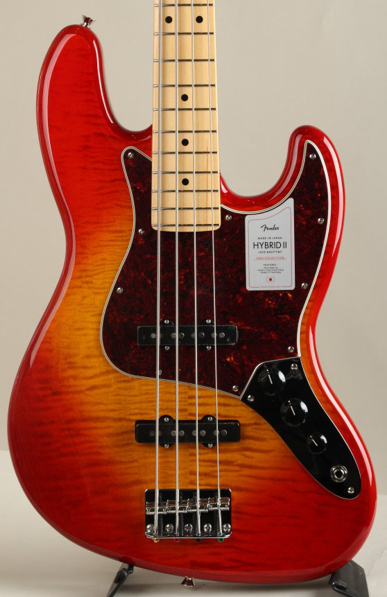 2024 Collection Made in Japan Hybrid II Jazz Bass Flame Sunset Orange Transpare