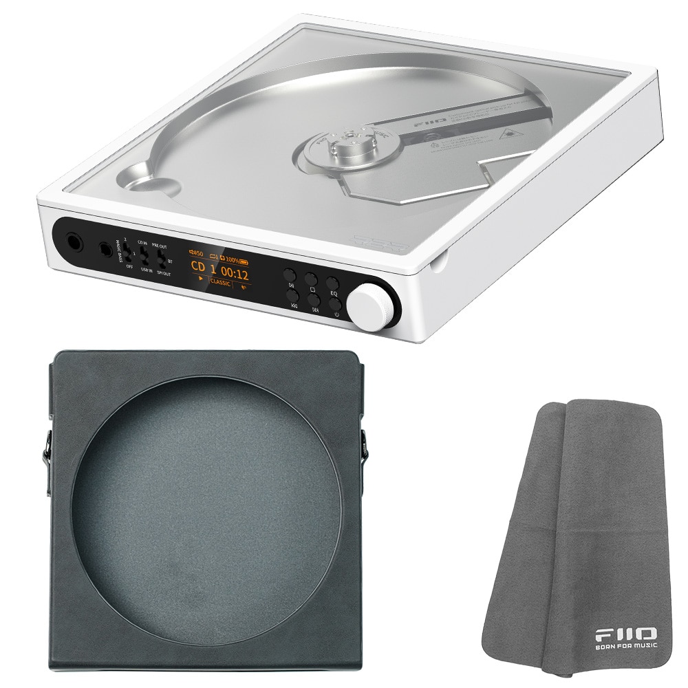 FIIO CDプレーヤー DM15 R2R ホワイト + 専用PUレザーケース NEST-DM15 R2R ブラック セット 《ロゴ入りクロスプレゼント》 ホワイト/ブラック DZONE