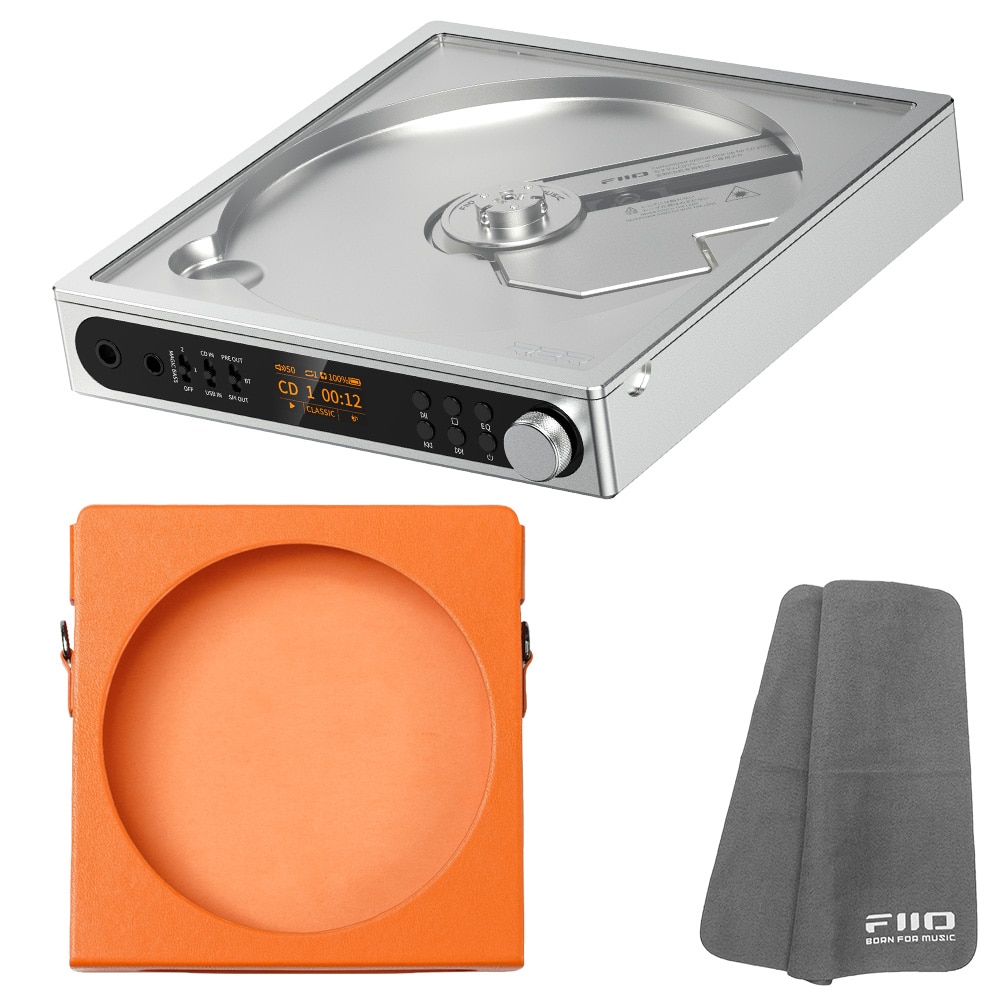 FIIO CDプレーヤー DM15 R2R シルバー + 専用PUレザーケース NEST-DM15 R2R オレンジ セット 《ロゴ入りクロスプレゼント》