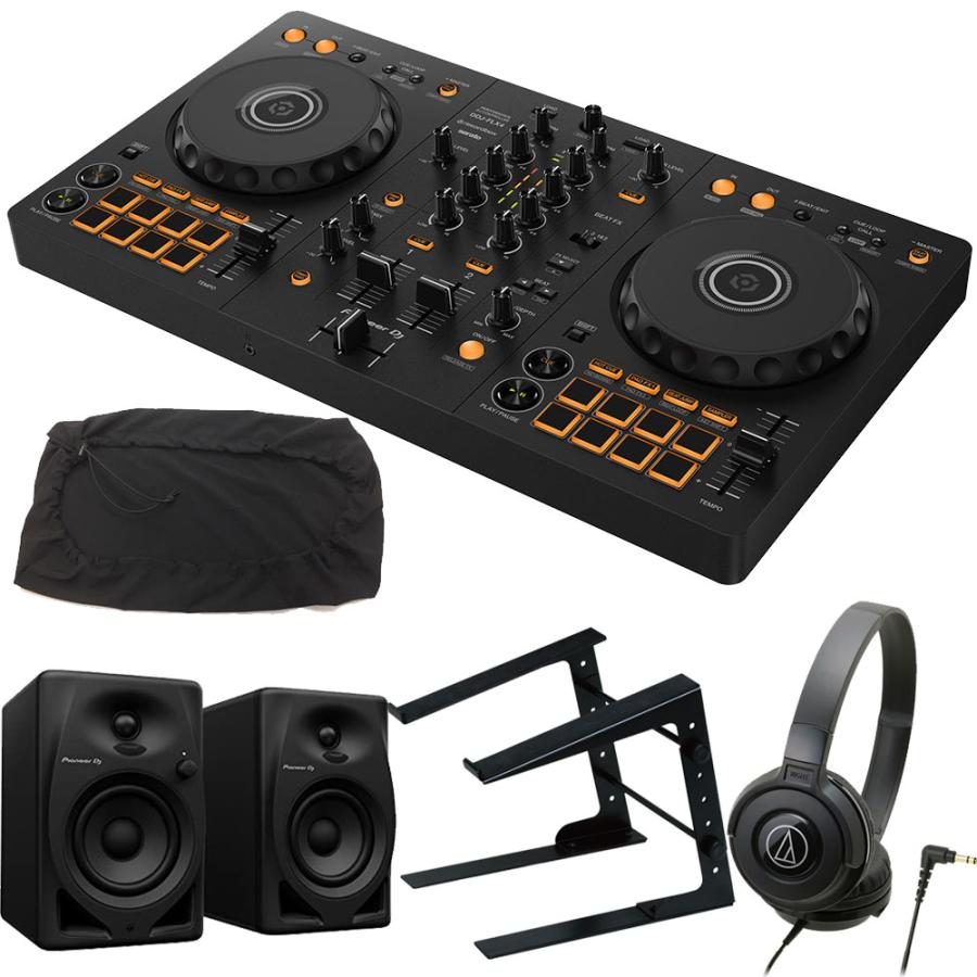 Pioneer DJコントローラー DDJ-FLX4 + ヘッドホン ATH-S100 + PCスタンド + スピーカー DM-40D + ダストカバー セット 【DDJ-400 後続機種】