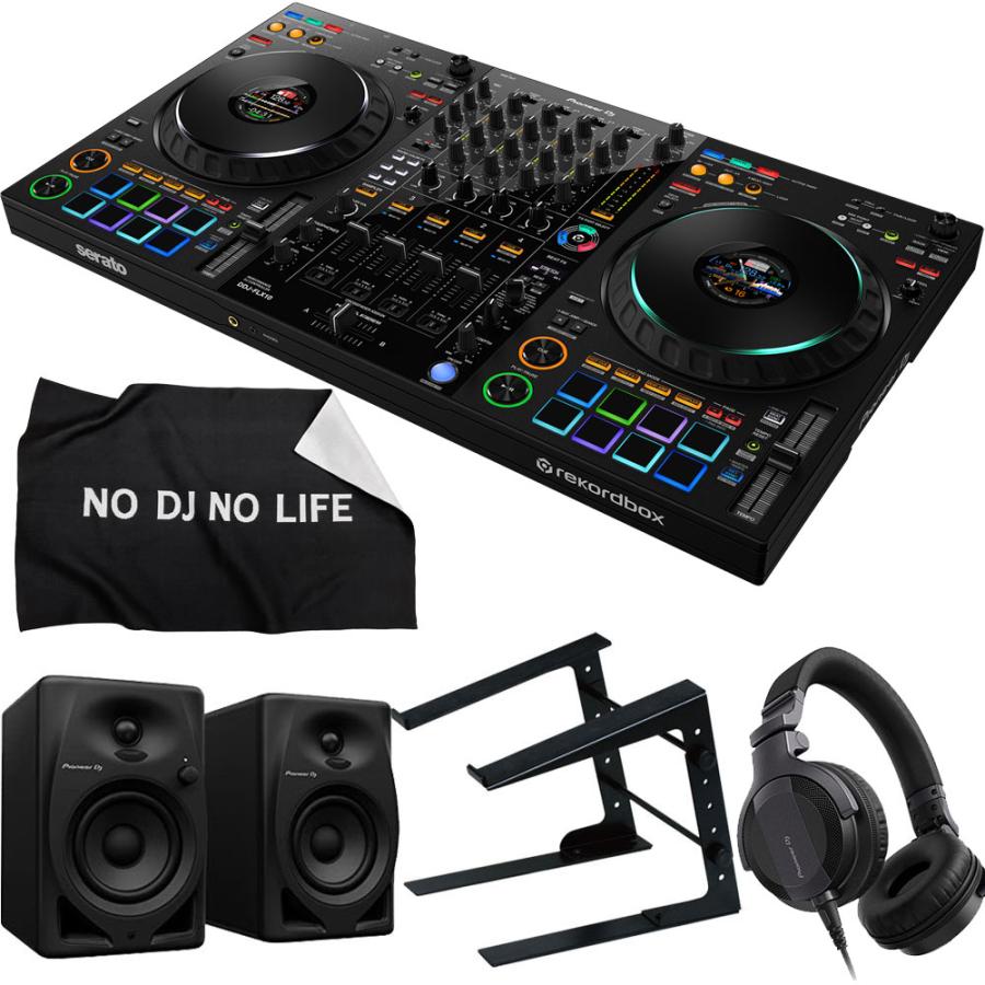 Pioneer 4CH DJコントローラー DDJ-FLX10 + ヘッドホン HDJ-CUE1 + PCスタンド + スピーカー DM-40D + ダストカバー セット