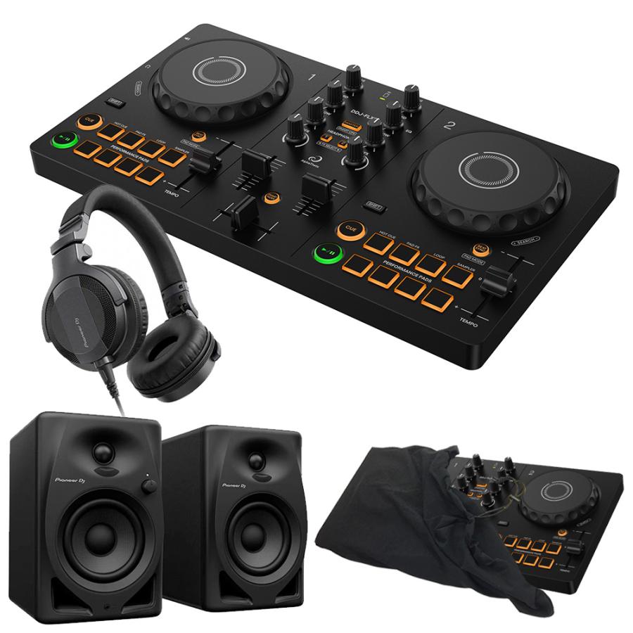 AlphaTheta DJコントローラー DDJ-FLX2 + ヘッドホン HDJ-CUE1 + スピーカー DM-40D + ダストカバー付き 【 PIONEER DDJ-200 後継機 】