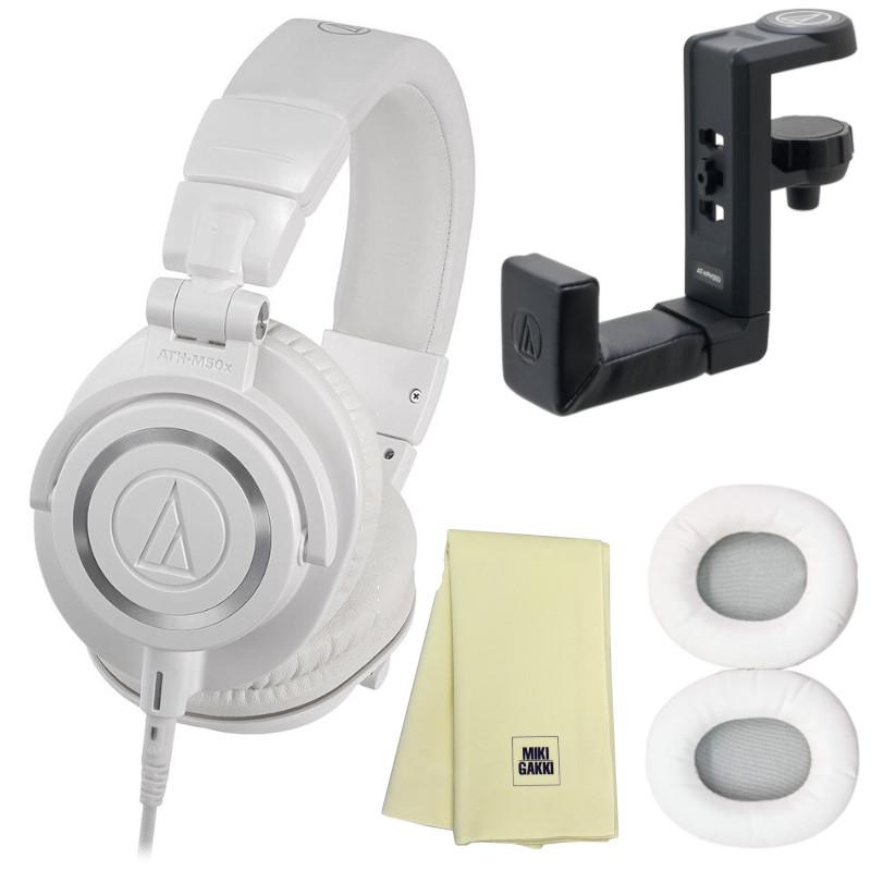 audio-technica オーディオテクニカ ATH-M50X WH モニター ヘッドホン + HPM50x イヤーパッド白 + AT-HPH300 ヘッドホンハンガー + オリジナルクロス