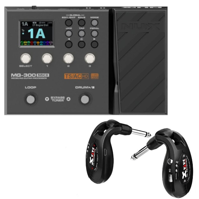 エフェクター ギター アンプモデラー FX モデリング NUX MG-300MKII + エレキギター ワイヤレス Xvive XV-U2 (ブラック)